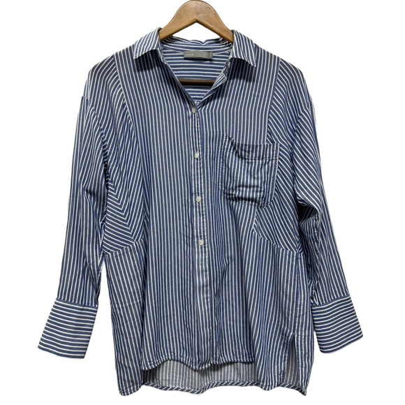 Vince Women Classic Stripe Button Down Collar White/Blue Size XS Oversize Lagen - Picture 1 of 9